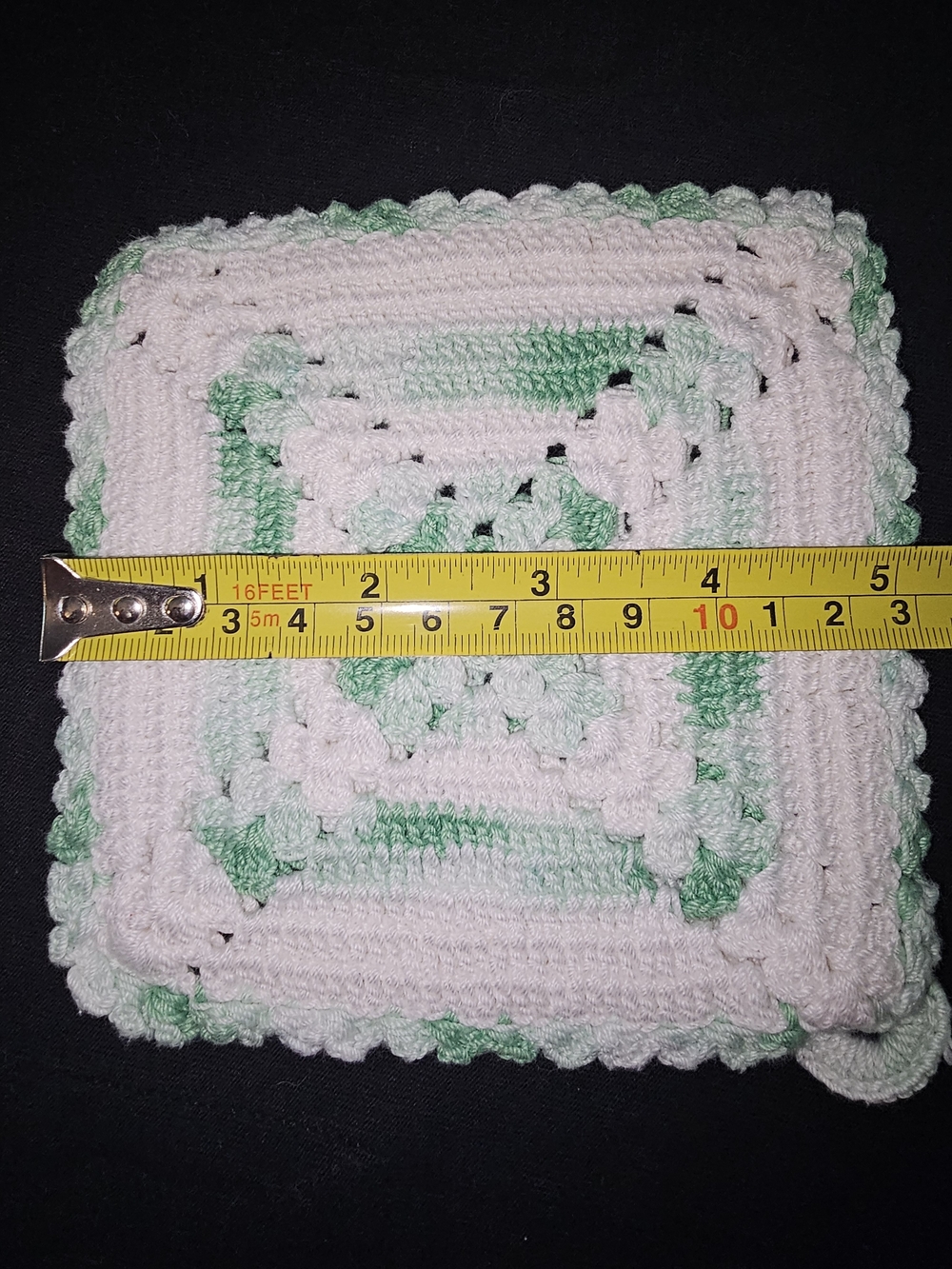 Handmade Crochet Square Dishcloth Or Hot Pad  in White and Mint Green - Picture 4 of 4